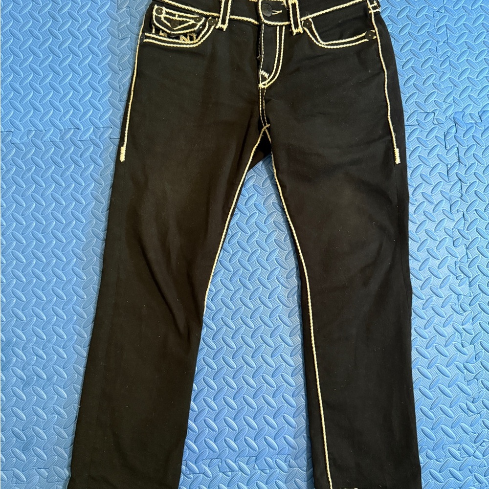 True Religion Ricky Black Jeans with Cream Stitching